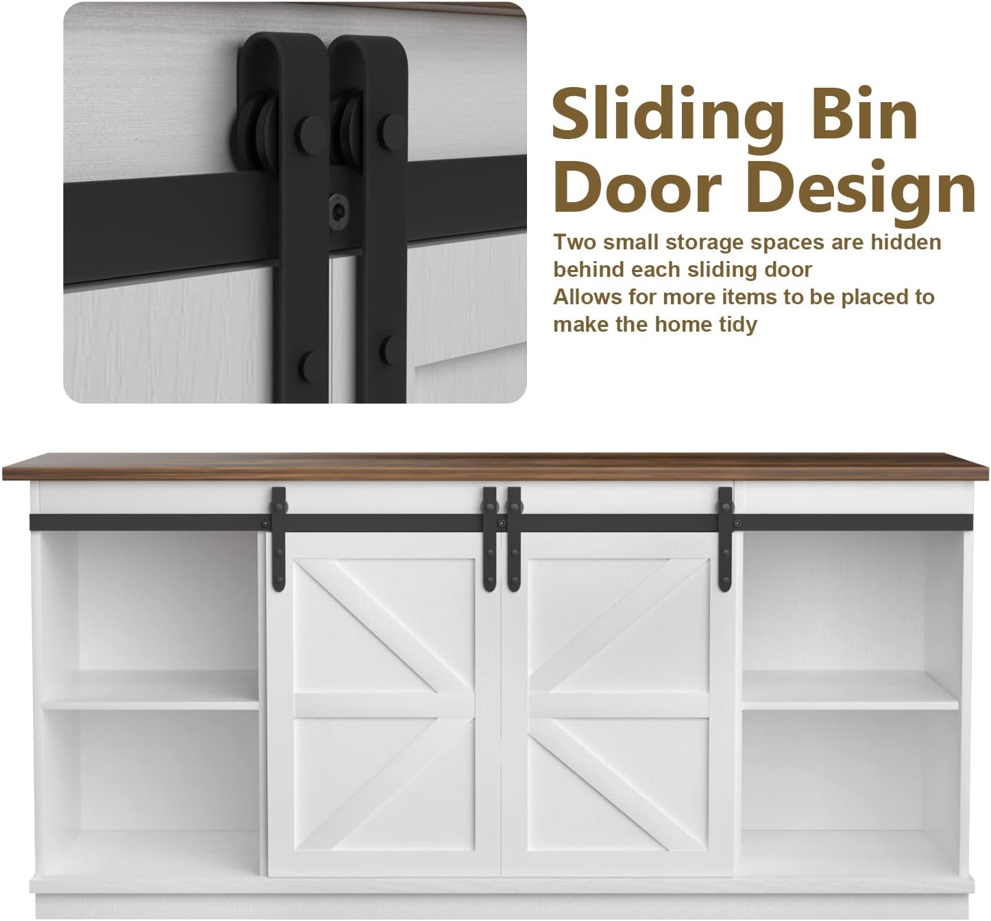 Farmhouse TV Stand with Sliding Barn Doors, Storage Cabinets & Adjustable Shelves