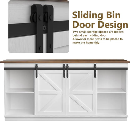 Farmhouse TV Stand with Sliding Barn Doors, Storage Cabinets & Adjustable Shelves
