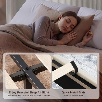  Modern Upholstered Platform Bed, Solid Wood Slats, No Box Spring Needed
