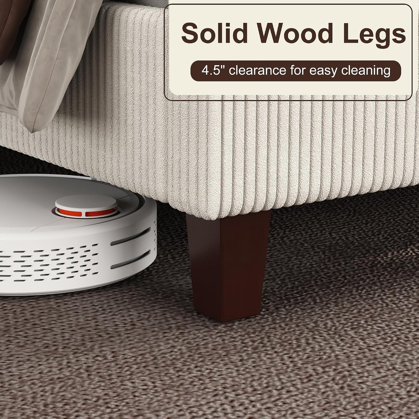  Modern Upholstered Platform Bed, Solid Wood Slats, No Box Spring Needed