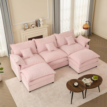 108" U-Shaped Modular Cloud Couch, Removable & Machine-Washable Covers, Movable Ottoman